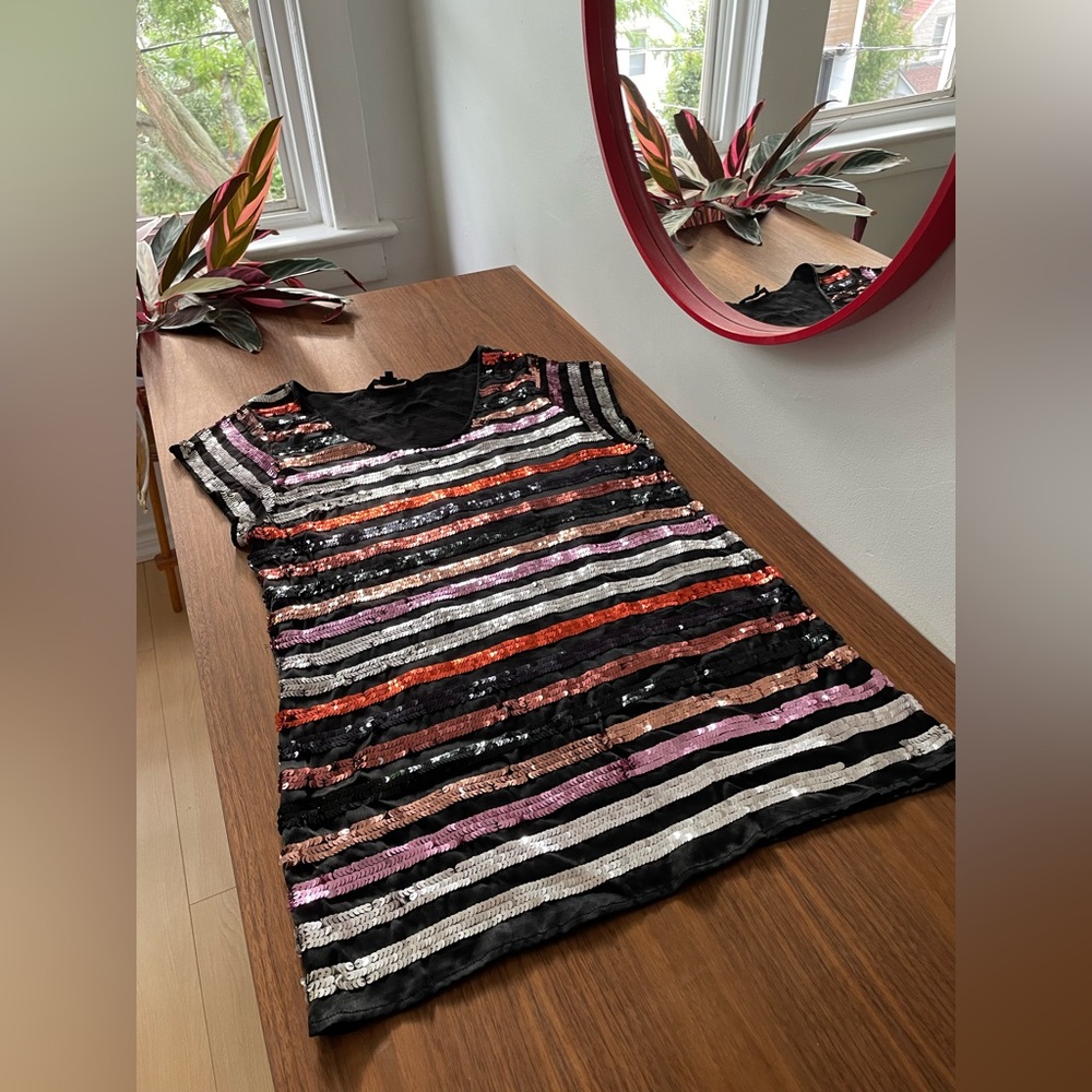 French Connection Sequin Striped Mini Dress, Size 10